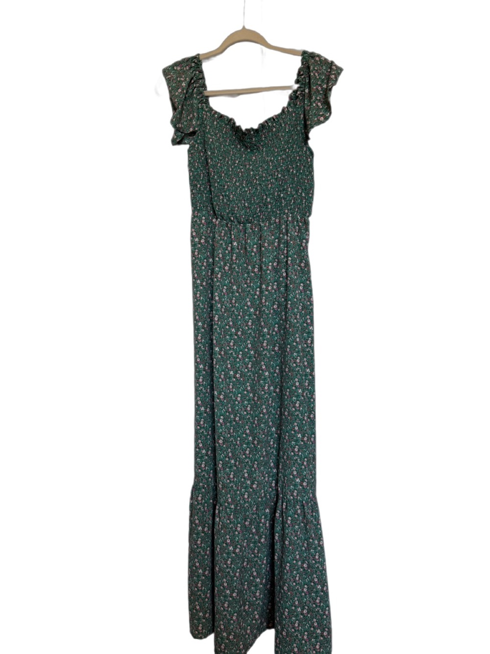 Kaileigh Green Floral Maxi Dress with Smocked Bodice